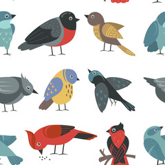 Seamless pattern of a group of sparrows in the yard
