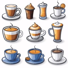 Obraz premium Set of 2D coffee icons on white.