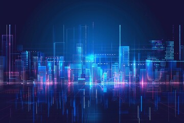 Vector Illustration Urban Architecture, Cityscape With Space and Neon Light Effect. Modern Hi-tech, Science, Futuristic Technology Concept.