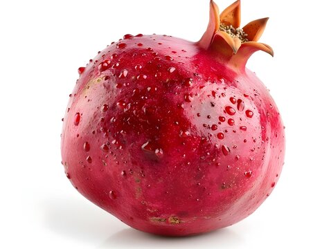 Single fresh pomegranate with red ripened fruit on white background