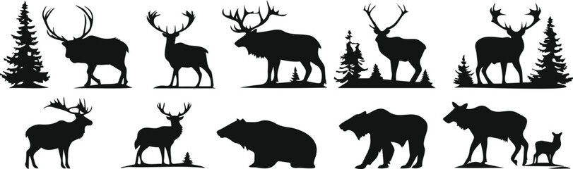 Silhouette set of cat editable vector