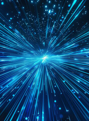 Blue light rays, glowing lines, dark background, speed of lights in the style of technology, high definition style.