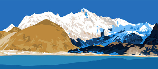 mount cho Oyu, frozen lake, Nepal Himalayas mountains