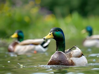 Obraz premium Ducks Swimming in Farm Pond for Pest Control in Tranquil Natural Scene