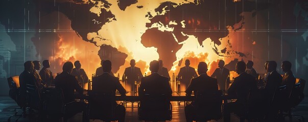 Global Leaders Meeting With World Map Background