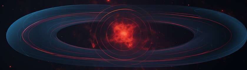 Obraz premium Abstract digital art depicting a mysterious cosmic energy field with red and blue hues, surrounded by swirling patterns, set in the vast universe.