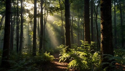 Fototapeta premium Through dappled sunlight, birds in the forest dance amidst the foliage ai_generated