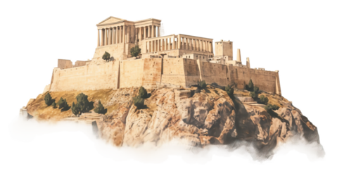 Acropolis isolated on white or transparent background. AI Generated.