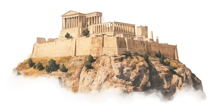 Acropolis isolated on white or transparent background. AI Generated.