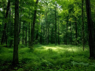 Fototapeta premium Lush Green Forested Area Providing Habitat for Wildlife on a Farm