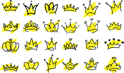 Crowns hand drawn icon set. Doodle crown collection. Queen or king crowns. Vector illustration.eps10 © JunnU studio
