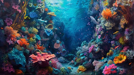 Fototapeta premium An underwater scene, teeming with colorful coral and marine life.