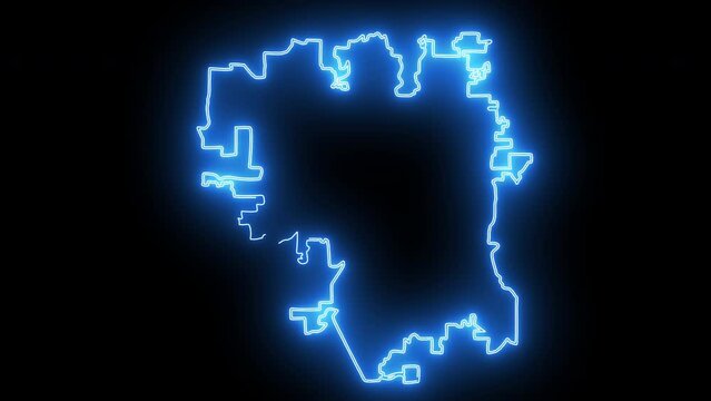 map of Lincoln in Nebraska with a blue glowing neon effect