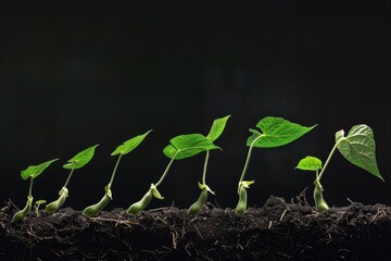 Fototapeta premium A dramatic time-lapse photo showing the growth of a bean plant generated by AI