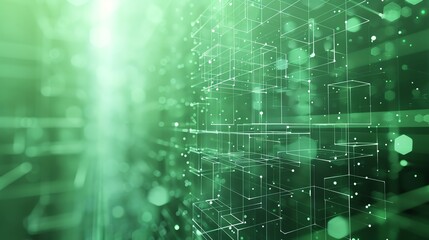 Fototapeta premium Immerse the mesmerizing world of glowing green cubes, particles, technology and imagination merge to create a captivating visual symphony.