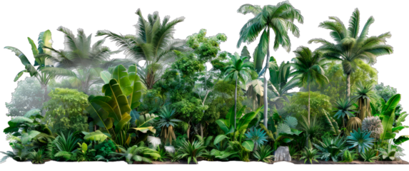 A lush green jungle with many trees and plants