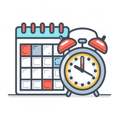 Obraz premium Illustration of a calendar and an alarm clock representing scheduling and time management with a white background.