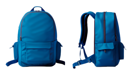 A blue backpack with a blue strap