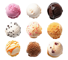 Ice cream balls of assorted flavors neatly presented on.