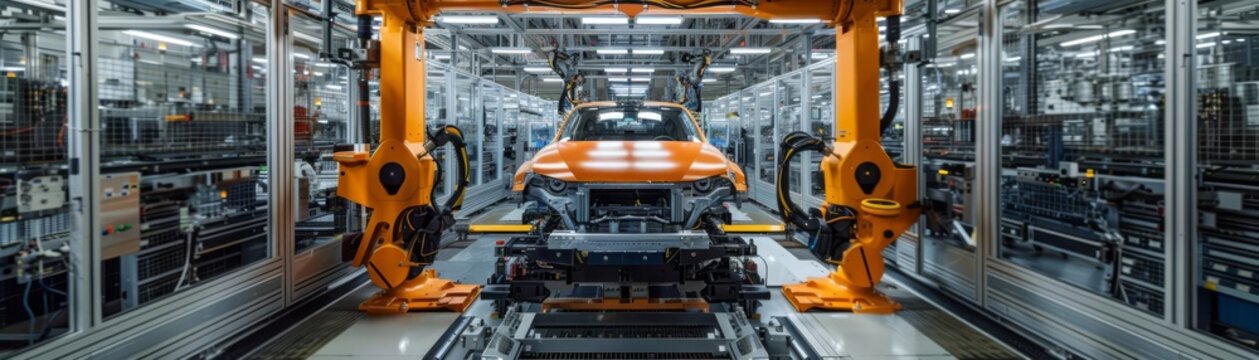 Engineering Excellence A stateoftheart vehicle assembly line with automated machinery, creating cars with unmatched accuracy and efficiency