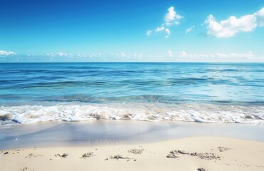  - Crisp, sharp focus captures the beauty of the sea and sand., Stunning UHD 4K image of a serene seascape.