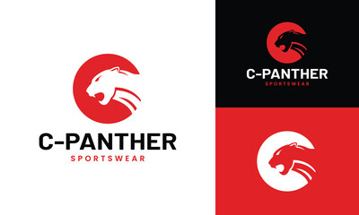 Letter Monogram Initial C Panther Logo Design Template. Suitable for General Sports Fitness Finance Construction Company Business Corporate Shop Apparel in Simple Modern Style Logo Design.