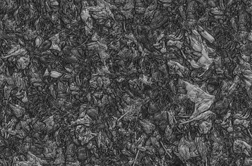 Dark grungy twisted texture abstract background in black and white