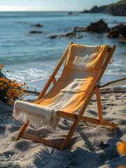 Deck chairs adorned with beach towels waiting for a break in the sun