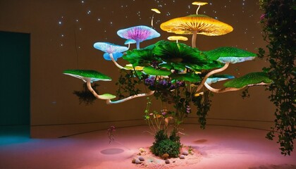 floating in the air magic flowers mushrooms plants minimalist installation