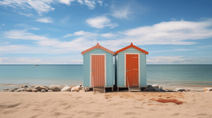 Plage du sud de la France ou de l'Italie. C&ocirc;te, littoral. Ciel bleu, mer, plage de sable fin. Vacances, soleil, &eacute;t&eacute;, voyage. D&eacute;tente, repos. Pour conception et cr&eacute;ation graphique.