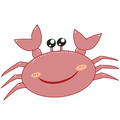 Cute cartoon red crab with big eyes and a happy smiling face.