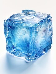 Obraz premium Blue Ice Cube on White Surface