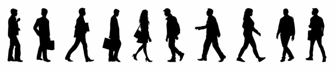 Vector of silhouettes of business people walking and standing. Group of business people.