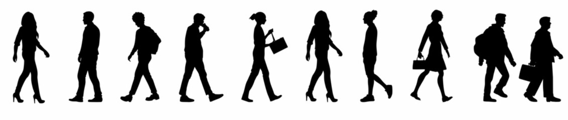 Businessman and businesswoman walking silhouette. silhouettes of business people set vector