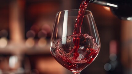 Glass of Red Wine Being Poured, Close-Up for Wine Tasting, Winery Tour, and Elegant Dining Experience