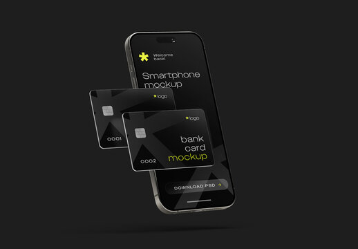 Smartphone with credit card mockup