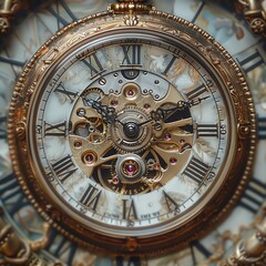 Obraz premium intricate details of a vintage pocket watch, highlighting the tiny gears and engravings, in a realistic oil painting