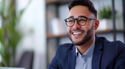 Obraz premium Hispanic Job Candidate in Interview at Modern White Office. Business meeting with latino job seeker and hiring recruitment on job interview