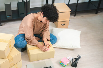 Asian Woman Thrives in Online Business: Entrepreneurship from Home, Shipping Products with Logistic...