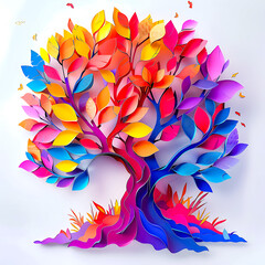 Vibrant Abstract Tree with Colorful Leaves, Modern Art Illustration, Bright and Bold Design, Nature-Inspired Artwork, Perfect for Home Decor, Creative Projects, and Digital Media
