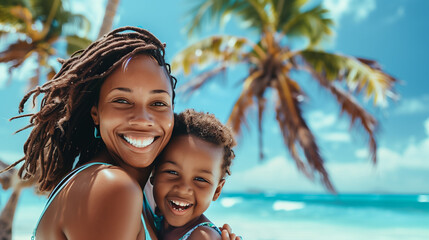 Mother and child at the beach