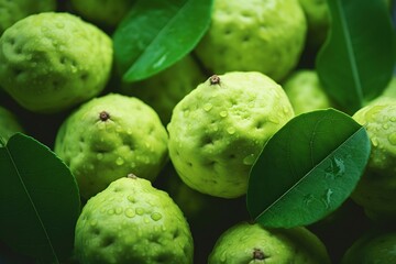 Fototapeta premium close up of guava fruit and water drops, generative ai