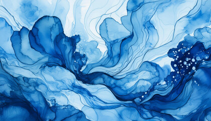 Fototapeta premium Watercolor abstract painting. Fluid art. Stains in water. Blue colors. Modern hand drawn design