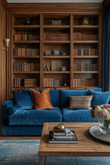 Wohnzimmer mit Möbeln und Bücherregalen