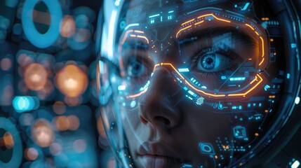 Advanced AI interface with futuristic holograms and virtual reality elements representing cutting-edge technology