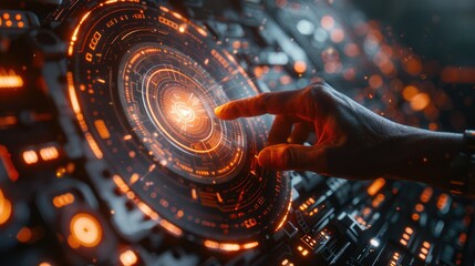 Advanced AI interface with futuristic holograms and virtual reality elements representing cutting-edge technology