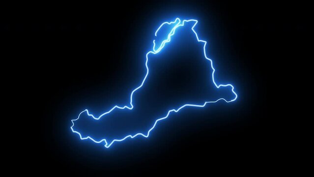 map of Derry in New Hampshire with a blue glowing neon effect