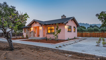 Charming Craftsman Style New Construction Dusty Pink House Featuring Sleek, Modern Design in a Peaceful Orchard Setting