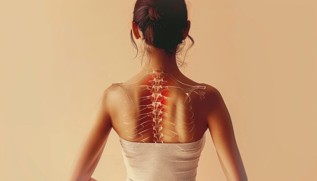 A close-up shot of a woman's healthy back against a beige background.