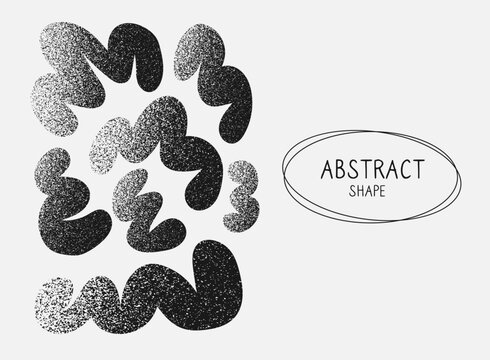 Grainy textured organic shape. Curvy wavy blob background. Groovy strange poster. Set amorphous figure